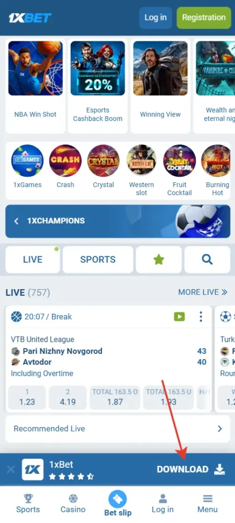 1xBet app download guide
